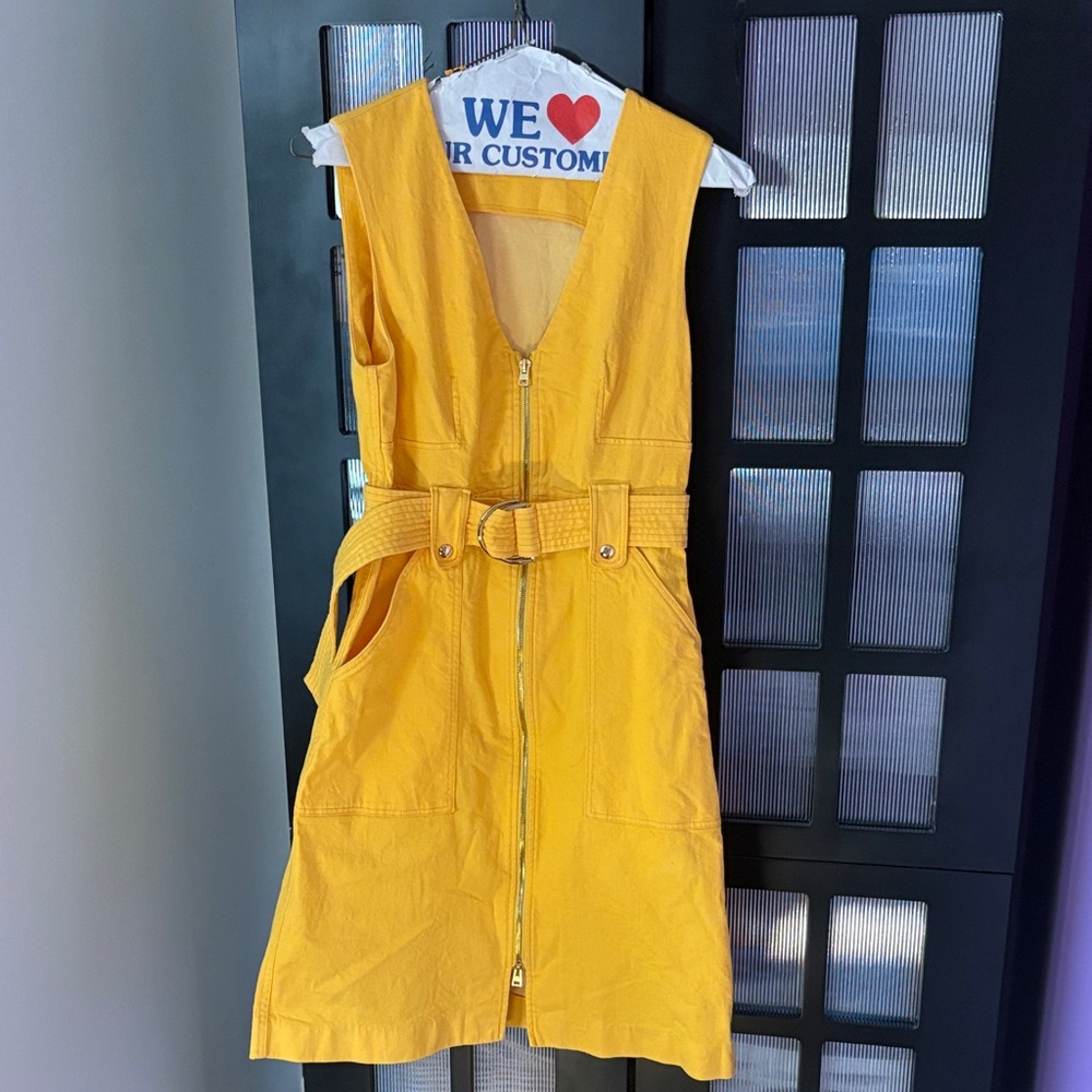 Diane von Furstenberg Yellow Zip Front Belted Sleeveless Dress